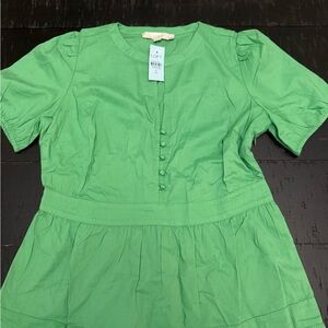 LOFT Green Puff Sleeve Sundress